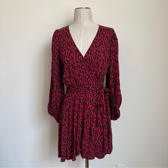 IRO Boina Animal Print Wrap Dress in Red and Black Size 34/XS - Picture 2 of 9
